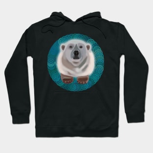 Polar Bear on turquoise circular pattern Hoodie